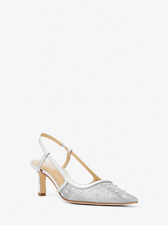 Alora Crystal Embellished Metallic Mesh Slingback Pump | Michael Kors US