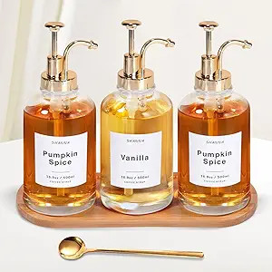 Coffee Syrup Dispenser for Coffee Bar, 16.9oz 500ml Glass Syrup Dispenser w Golden Coffee Scoop, ... | Amazon (US)