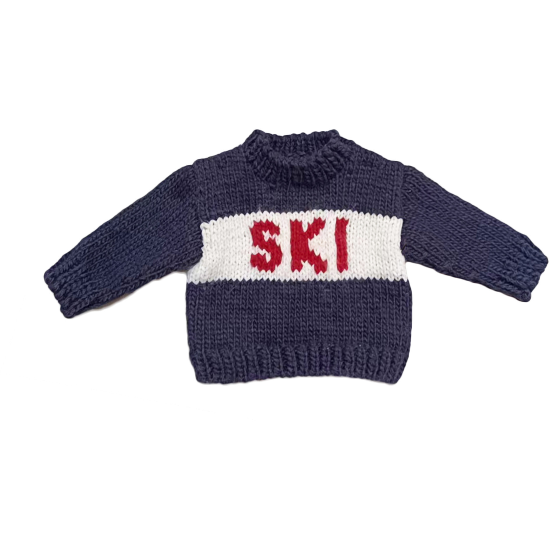SKI Hand-Knit Sweater, Navy, Red & White | Maisonette