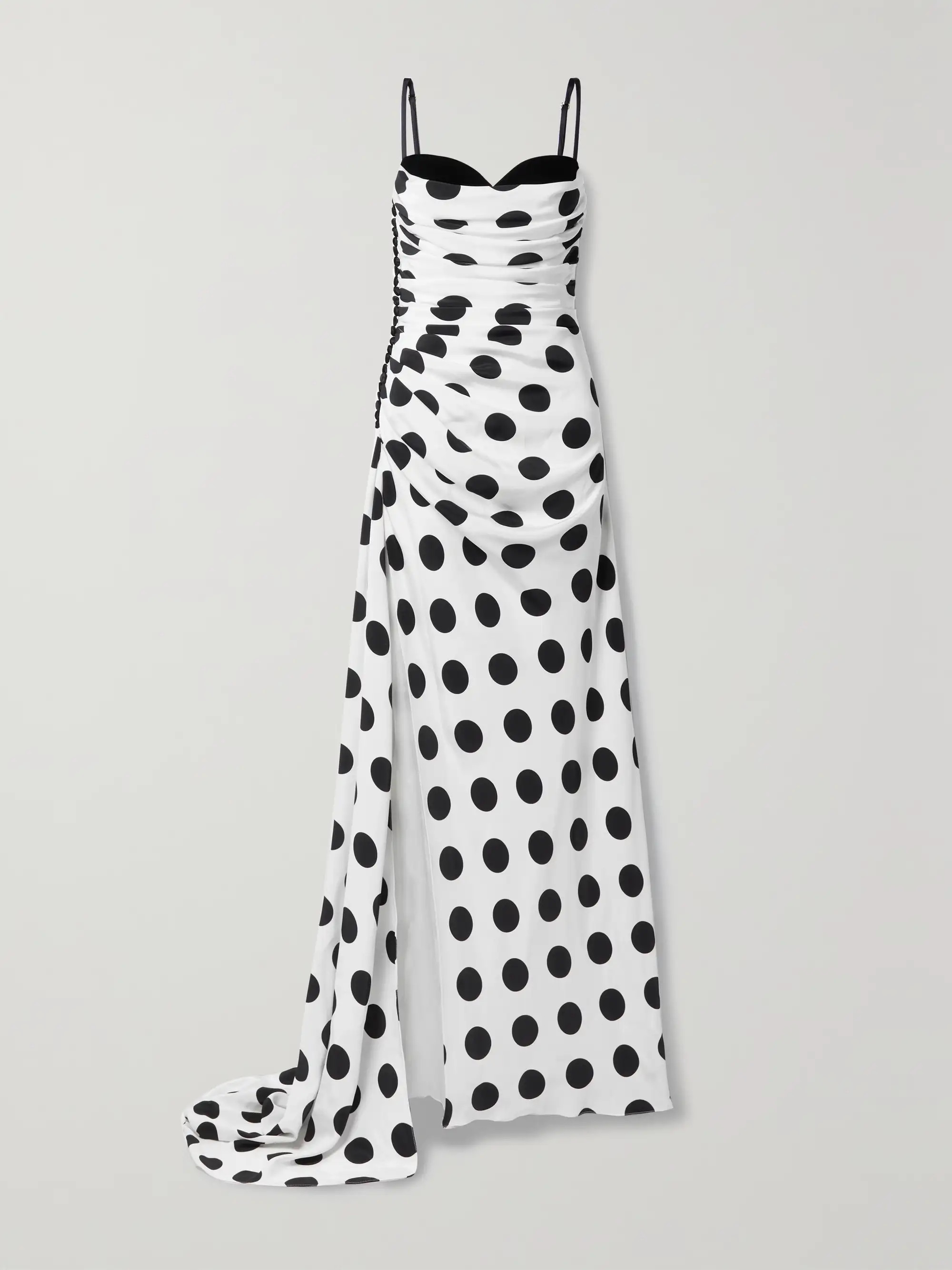 Velvet-trimmed ruched polka-dot crepe gown | NET-A-PORTER (US)