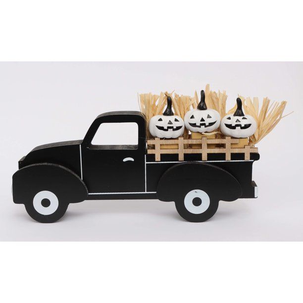 Way To Celebrate Halloween Wood Tabletop Decor, Pickup Truck with Pumpkins | Walmart (US)