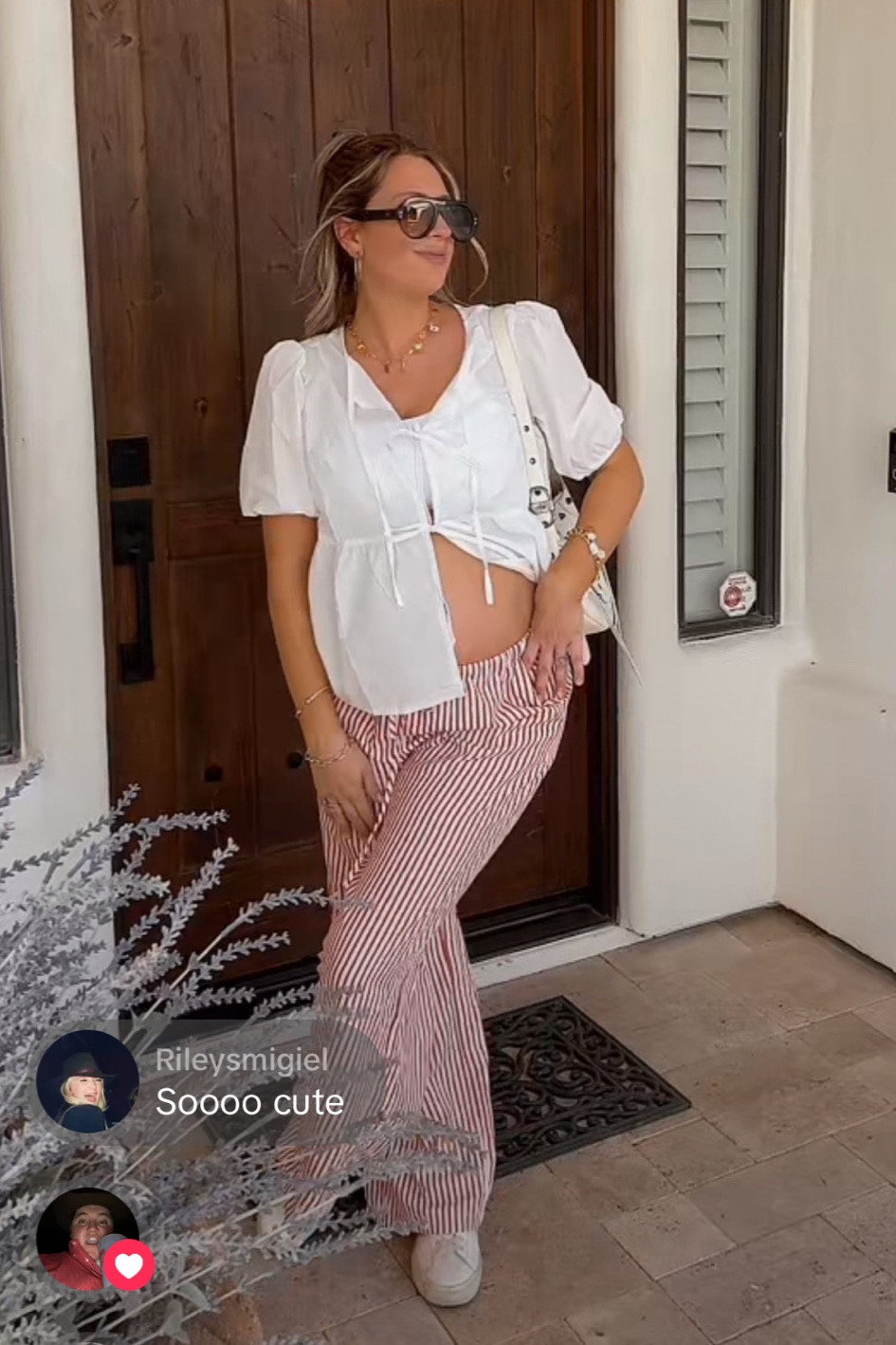 Maternity outfit | stripe pants | pajama pants | tie front top 

#LTKBump #LTKBaby #LTKStyleTip