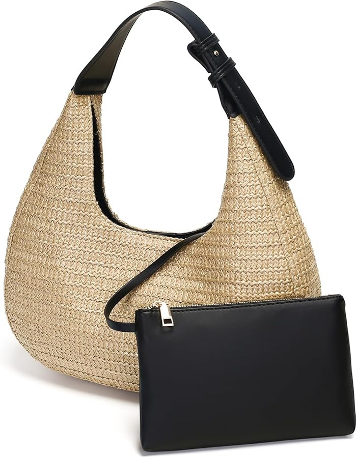 Herald Hobo Crescent Straw Handbag for Women, Summer Beach Tote Bag Purse Top Handle Satchel with... | Amazon (US)