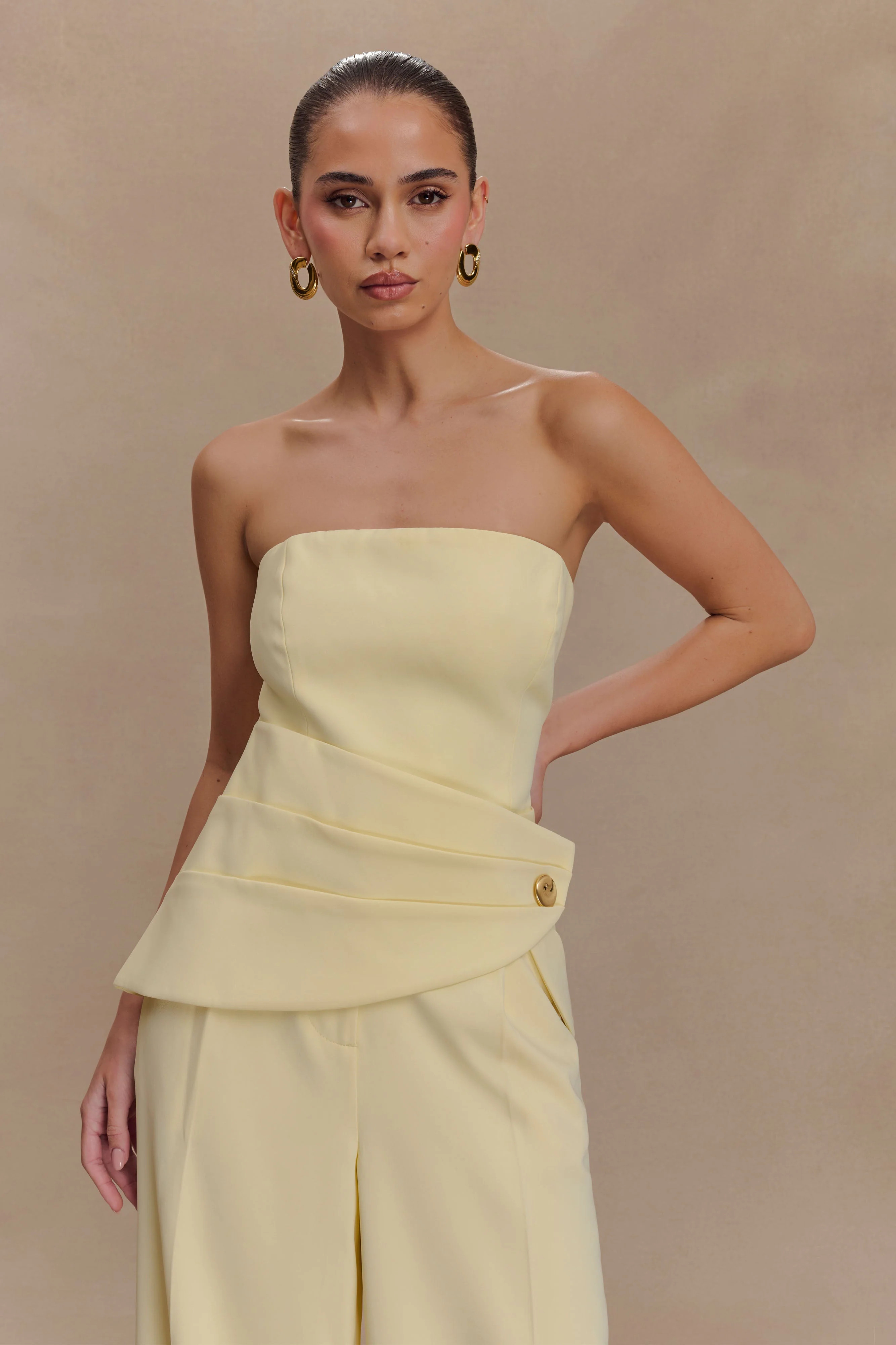 Strapless Suiting Top - Lemon Cream | MESHKI US