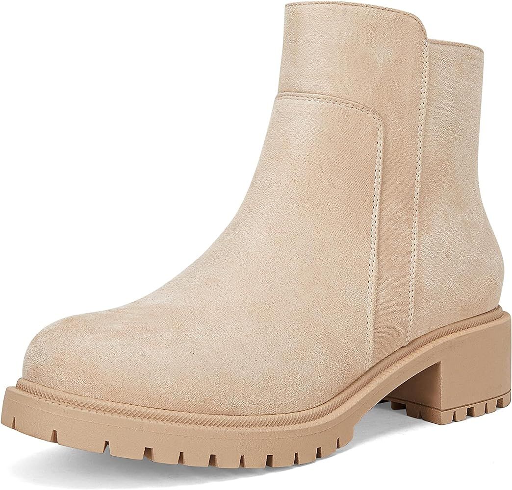 Womens Stacked Chunky Block Ankle Booties Round Toe Suede Fall Winter Booties Shoes | Amazon (US)