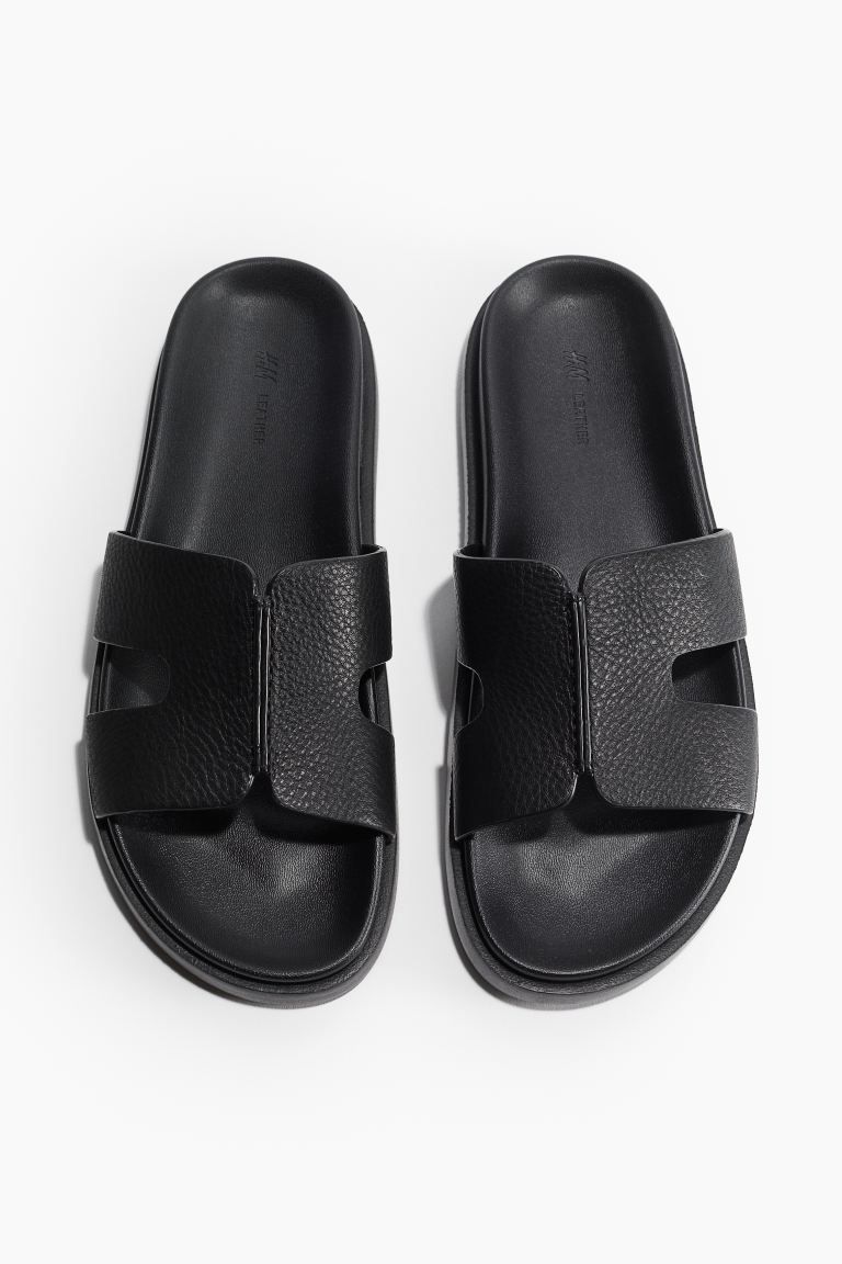 Leather Slides - Black - Ladies | H&M US | H&M (US + CA)