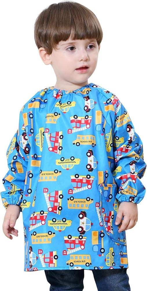 Children's Waterproof Bib Smock Pullover Sleeved Cartoon Pattern Kids Art Apron | Amazon (US)