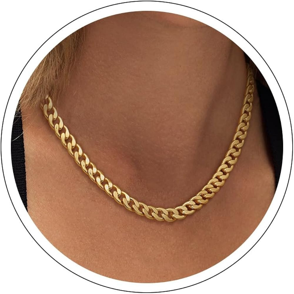 Moodear Gold Necklace for Women Dainty Chunky 14K Gold Plated/Sliver Plated Chain Necklace Cuban ... | Amazon (US)