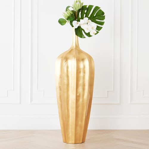 Z Gallerie Accolade Vase, Elegant Fluted Floor Vases with Metallic Finish, Lightweight Fiberglass Design for Home Decor, Centerpiece for Flowers and Foliag, Gold | Amazon (US)