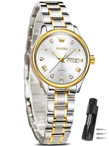 OLEVS Two Tone Women Watches Gold Silver Watch Women with Date Day Stainess Steel Ladies Watches for Small Wrist Silver Lady Watch Elegent Roman Numeral Wristwatch Reloj De Mujer | Amazon (US)