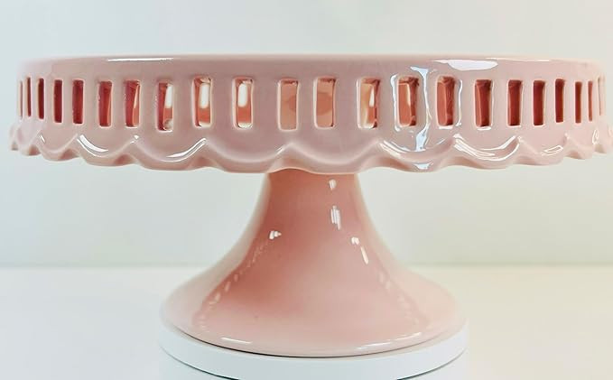 10 Inch Round Pink Ceramic Cake Stand, Dessert Display, Cake Plate, Festive Cupcake Stand for Wed... | Amazon (US)