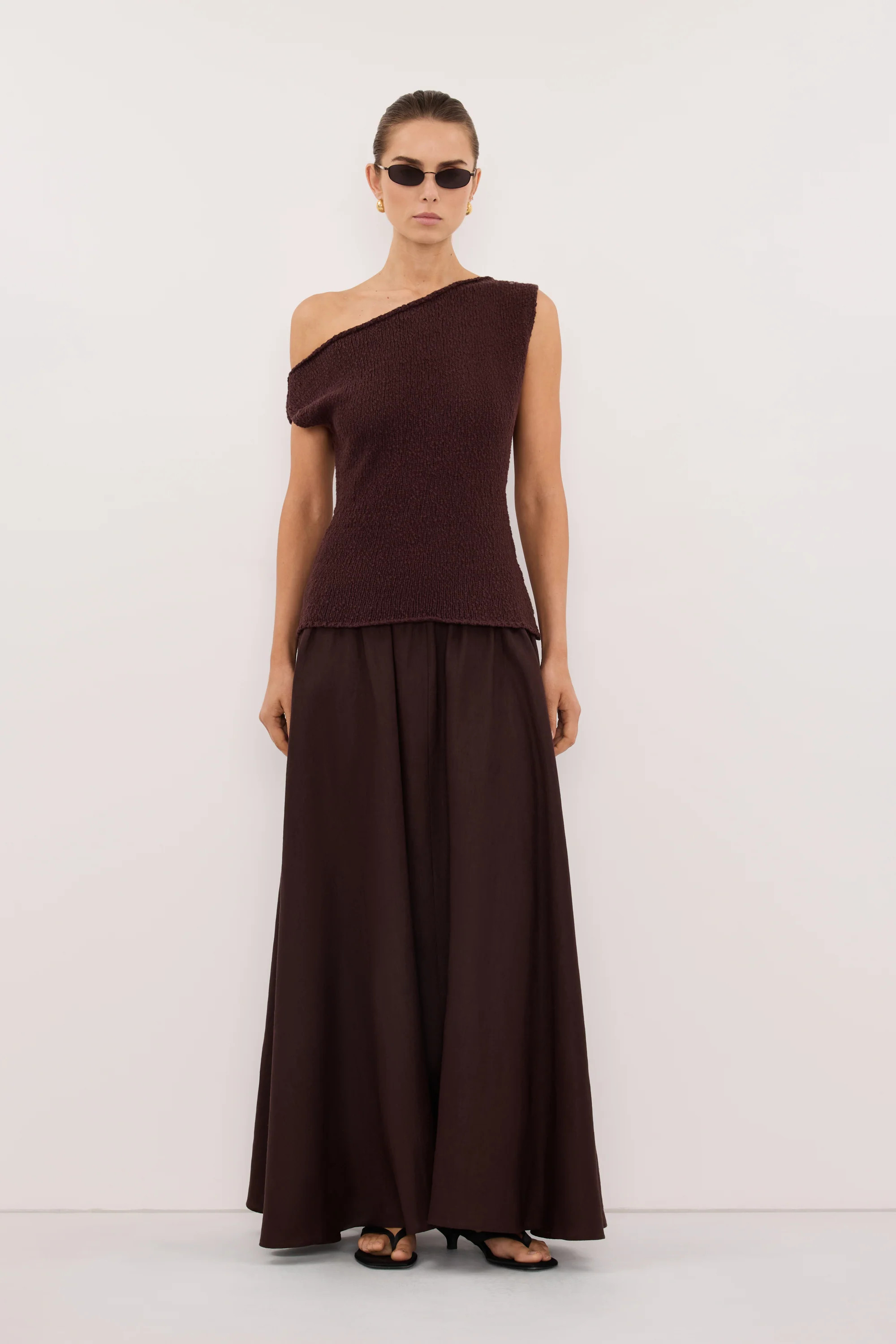 DINA CHOC COTTON ASYM KNIT TOP | DISSH