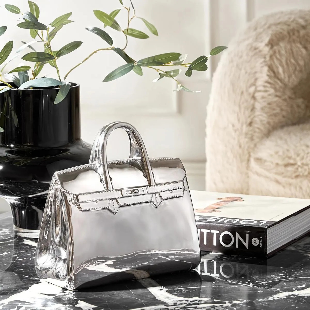 Handbag Silver Ceramic Coin Bank | Z Gallerie | Small�?8.5" x 8.5" x 4.25" | Designer-Inspired Handbag Shape, Decorative Acc | Z Gallerie