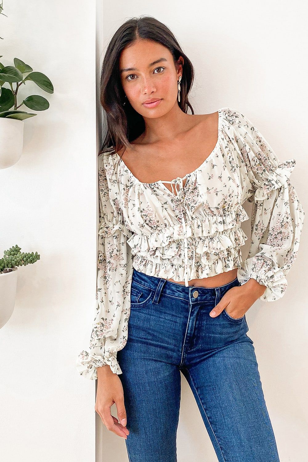 Grow with Me Cream Floral Print Tiered Ruffled Long Sleeve Top | Lulus (US)