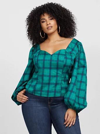 Rubi Plaid Puff Sleeve Blouse - Fashion To Figure | Fashion to Figure