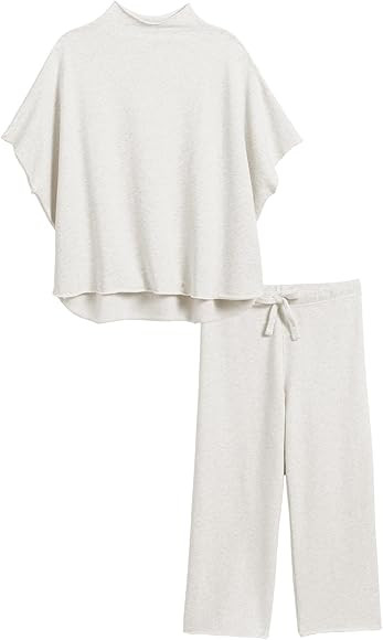 Women's Lounge Two Piece Outfits 3/4 Batwing Sleeve Capelet Crew Neck Pullover Top Wide Leg Pants... | Amazon (US)