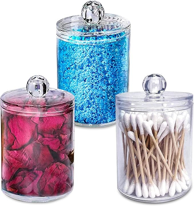 Qtip Holder Bathroom Apothecary Jars - Plastic Qtip Dispenser with lids | Storage Organizer Canis... | Amazon (US)