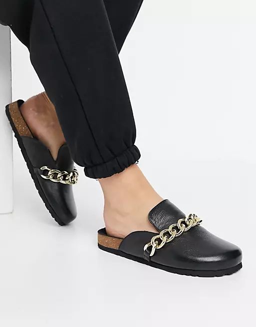ASOS DESIGN Molly leather mule with gold hardware in black | ASOS (Global)