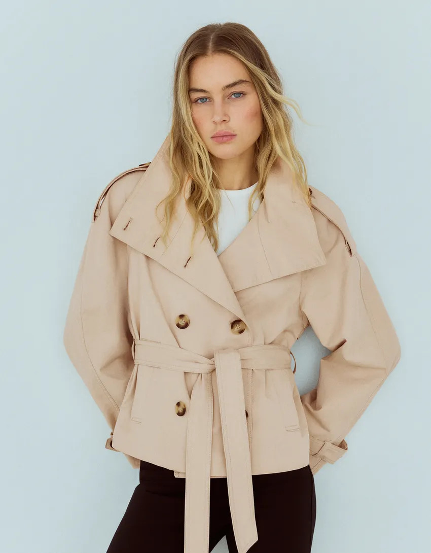 Funnel neck trench jacket | Bershka RewardStyle US