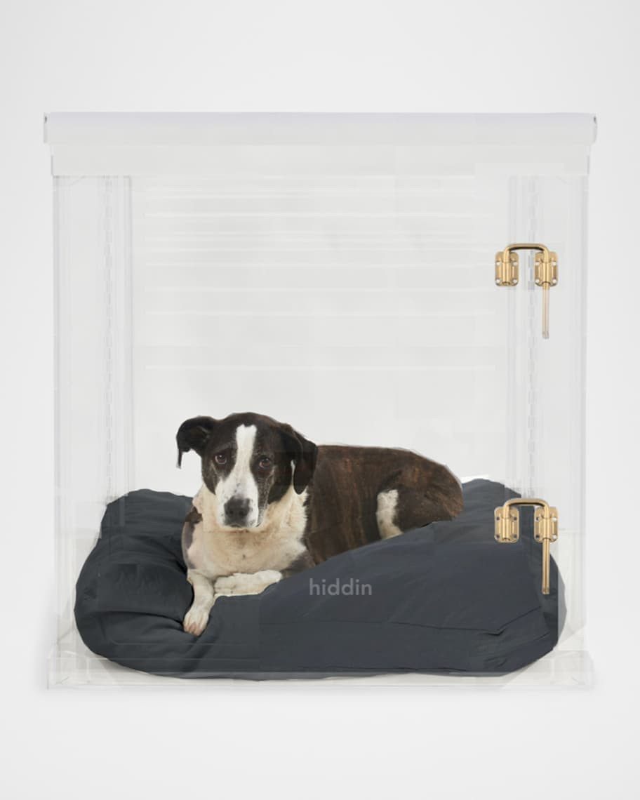 HIDDIN Large Clear View Pet Crate with Gold Latch | Neiman Marcus