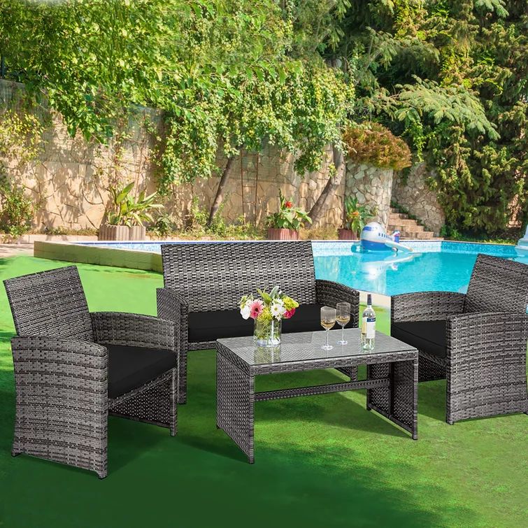 Akshath 4 - Person Outdoor Seating Group with Cushions | Wayfair North America