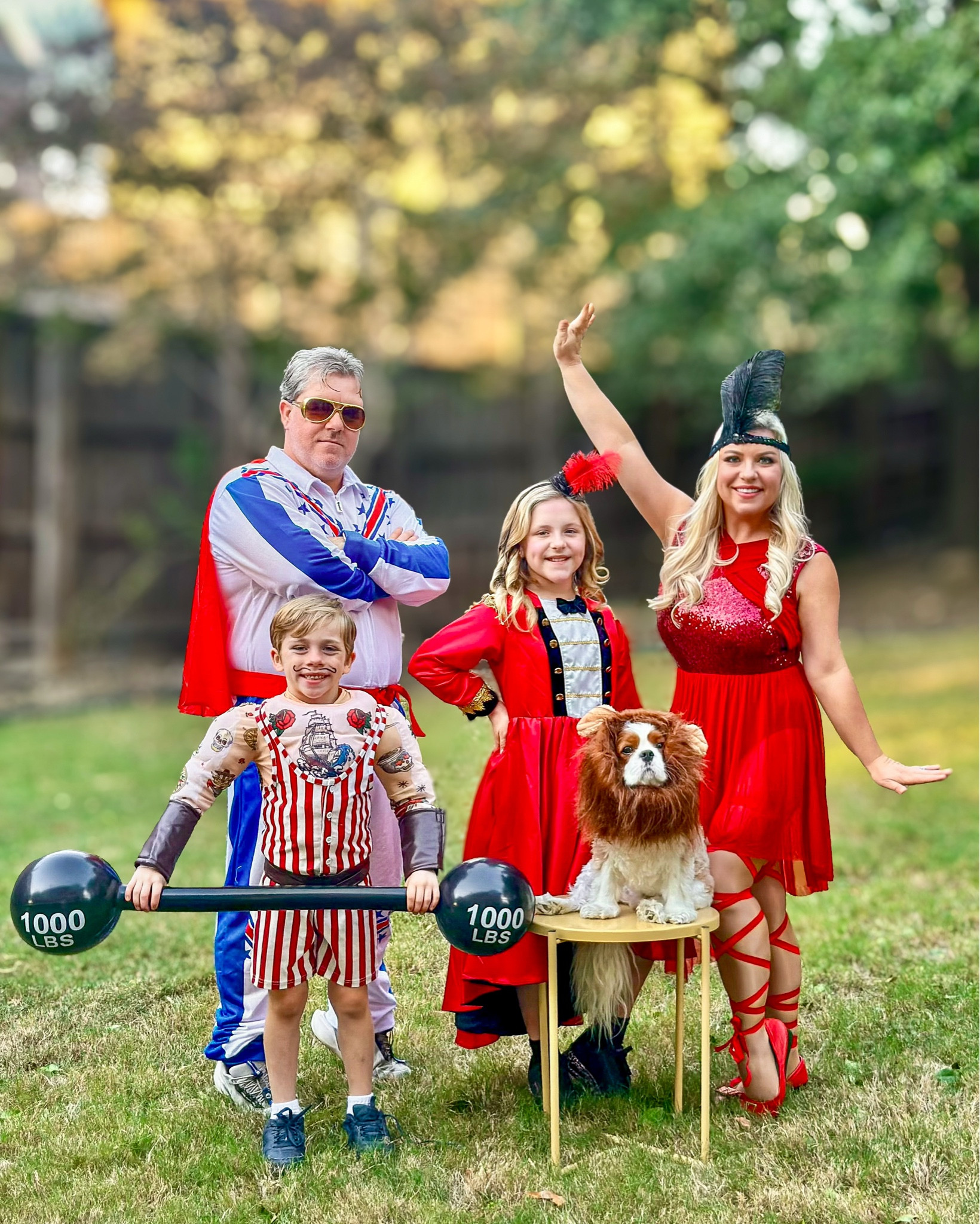 Welcome to our family circus starring the ringmaster, the circus lion, the daredevil himself Evil Knievel, the flying trapeze, and the strongest man the in the world. We love dressing up for Halloween as a family and these costumes were comfy, cute, and circus performer perfection. Note: My daughter’s ringmaster/lion tamer costume is unavailable so I linked some similar costumes. #Halloweencostumes #circuscostume #dogcostume

#LTKPets #LTKFamily #LTKKids