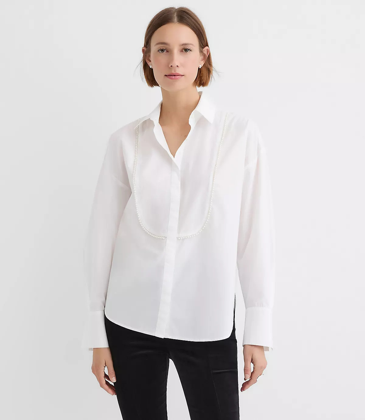 Pearlized Bib Tuxedo Shirt | LOFT
