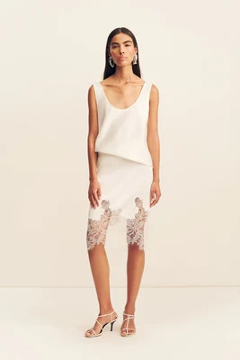 LUCIA LACE KNEE LENGTH SKIRT - IVORY | Shona Joy