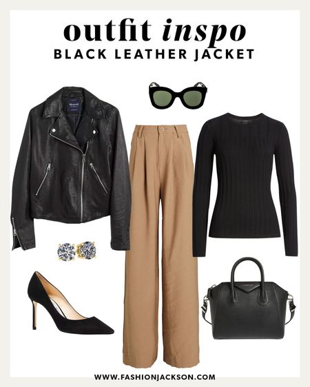 Black leather jacket outfit idea #falloutfit #fallfashion #leatherjacket #winteroutfit #winterfashion #businesscasual #trousers #workwear #workoutfit #officelook #madewell #closetstaple #outfitinspo #fashionjackson

#LTKunder100 #LTKworkwear #LTKstyletip