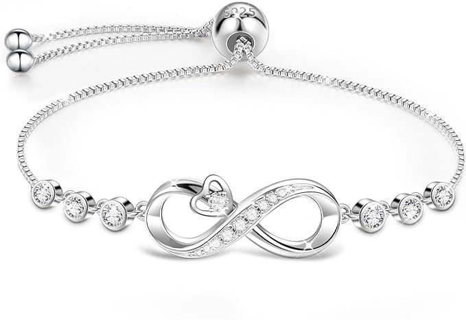 J.Fée Infinity Bracelet, S925 Silver Bracelet with 5A Cubic Zirconia Heart Silver Bracelets for ... | Amazon (US)