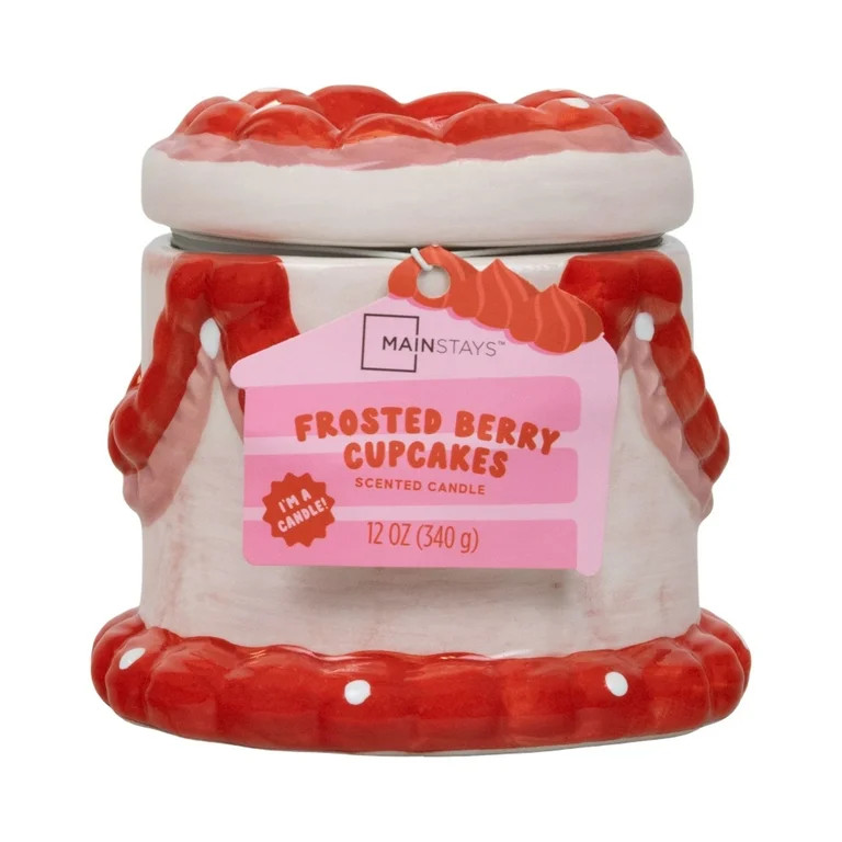 Mainstays 1-Wick Ceramic Birthday Cake Scented Jar Candle, Frosted Berry Cupcakes, 12 oz. | Walmart (US)