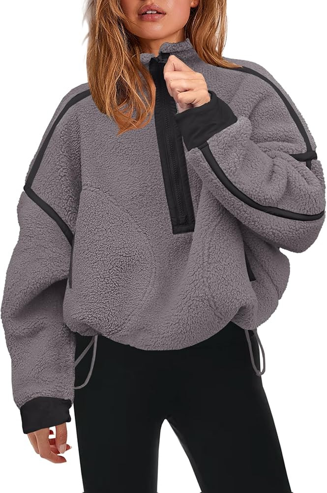 Panadila Womens Half Zip Sherpa Fleece Pullover Soft Oversized Sweatshirt with Pockets Warm Fuzzy... | Amazon (US)