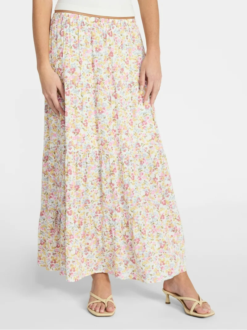 No Boundaries Side Tie Tiered Maxi Skirt, Women's XXS-XXL | Walmart (US)