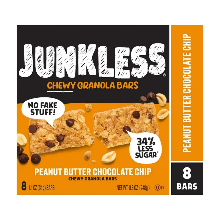 JUNKLESS Chewy Peanut Butter Chocolate Chip Granola Snack Bars, 1.1 oz, 8 Count | Walmart (US)