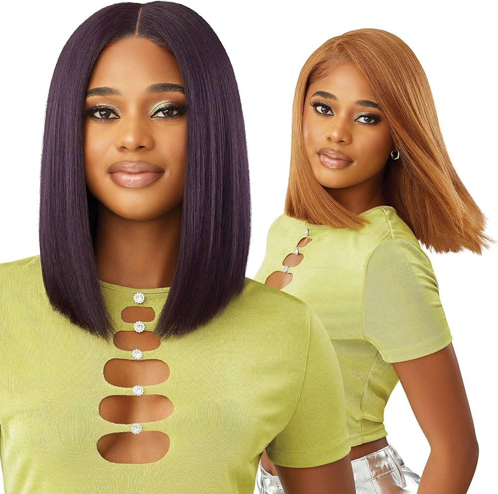 Outre 6X5 Pre-Cut Lace Closure Wig - Human Hair Blend - Yaki Straight Bob 14" (DARK BROWN 2) | Amazon (US)