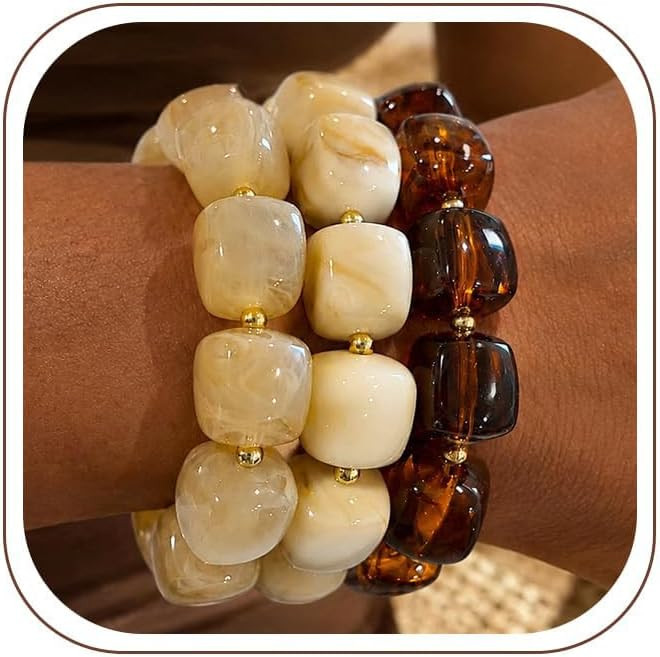 Chunky Beaded Bracelets for Women, Resin Statement Stretch Bracelet Stack | Amazon (US)