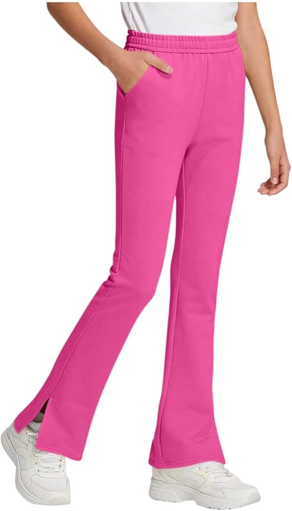 Girls Split Hem Flare Leggings with Pockets Elastic Waisted Yoga Pants Bootcut Dance Casual Pants... | Amazon (US)