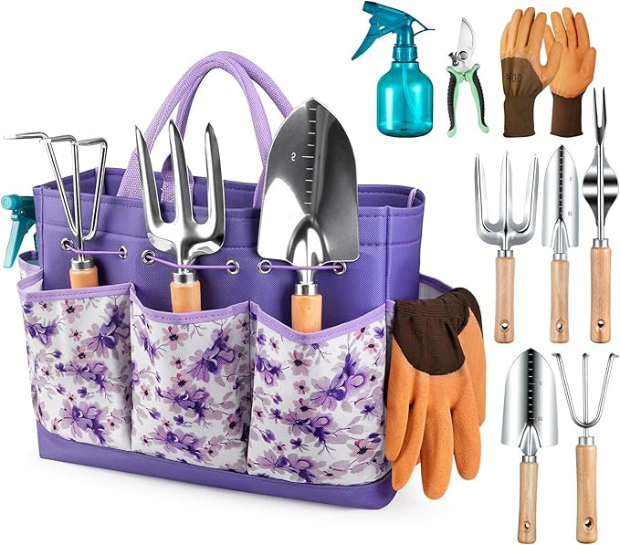 Grenebo Gardening Tools 9-Piece Heavy Duty Garden Hand Tools with Fashion and Durable Garden Tool... | Amazon (US)