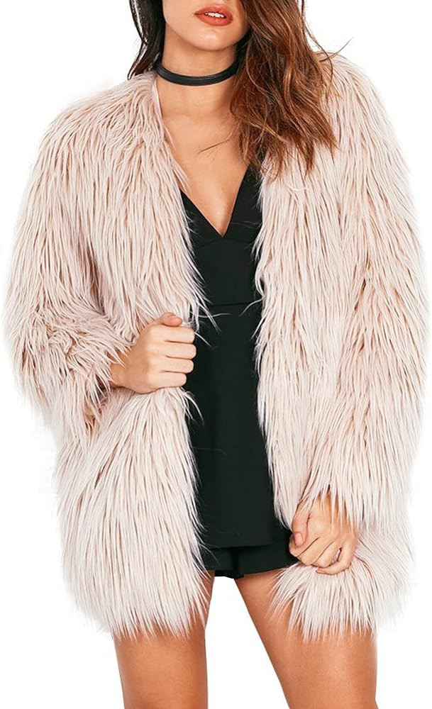 Simplee Apparel Women's Long Sleeve Fluffy Faux Fur Warm Coat | Amazon (US)
