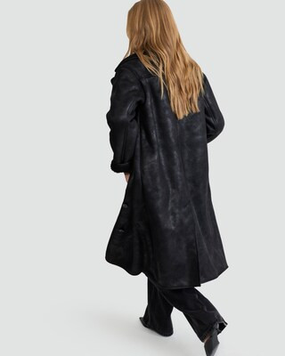 F&F Faux Leather Shearling Collar Longline Coat in Black | Tesco F&F