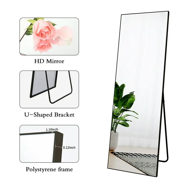 BEAUTYPEAK Full Length Mirror 58"x18" Rectangle Body Dressing Floor Mirrors, Black | Walmart (US)