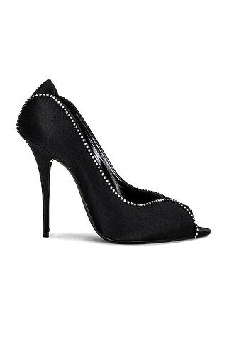 Saint Laurent Salome Peep Toe Pumps in Black | FWRD 