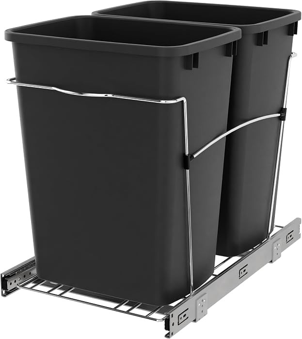 Rev-A-Shelf Double 35 Qt Pullout Trash Can for Base Kitchen Cabinets, Garbage Waste Bin System wi... | Amazon (US)