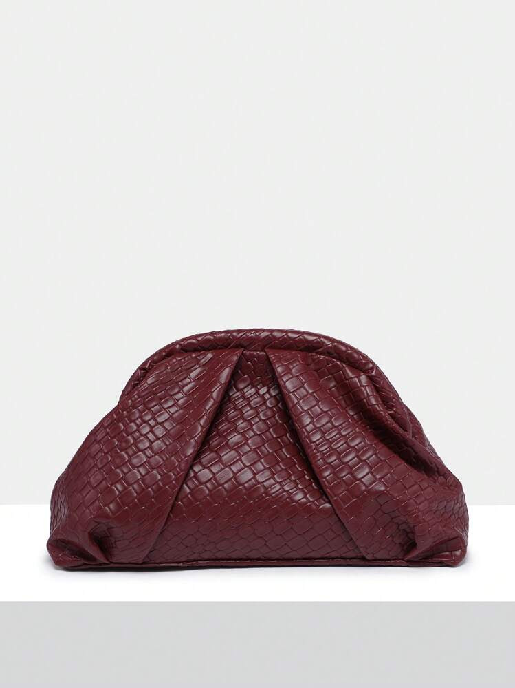 1pc Women's Vintage Minimalist Textured Faux-Woven Angora Red Rivet Decor Pleated Clutch Bag, Gen... | SHEIN