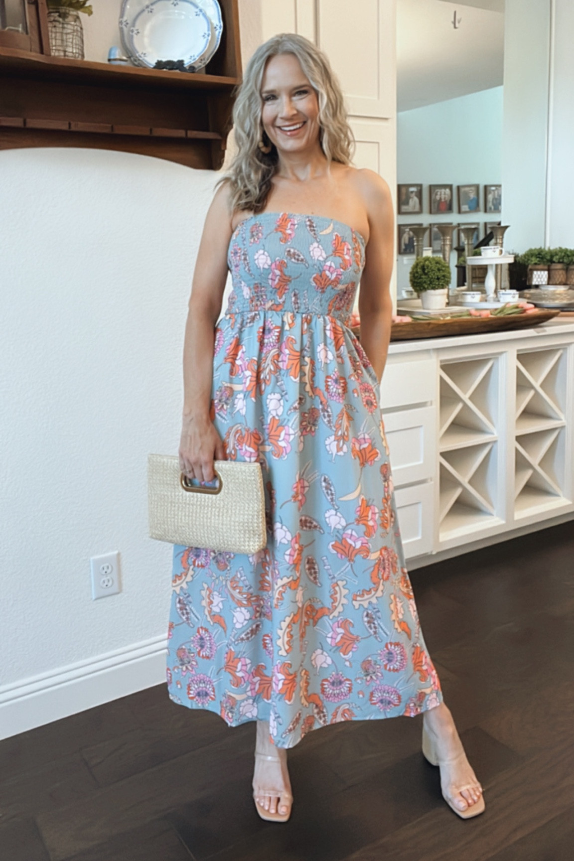 chinese dress ladies Strapless Floral Maxi Dress ~ Pink & Black