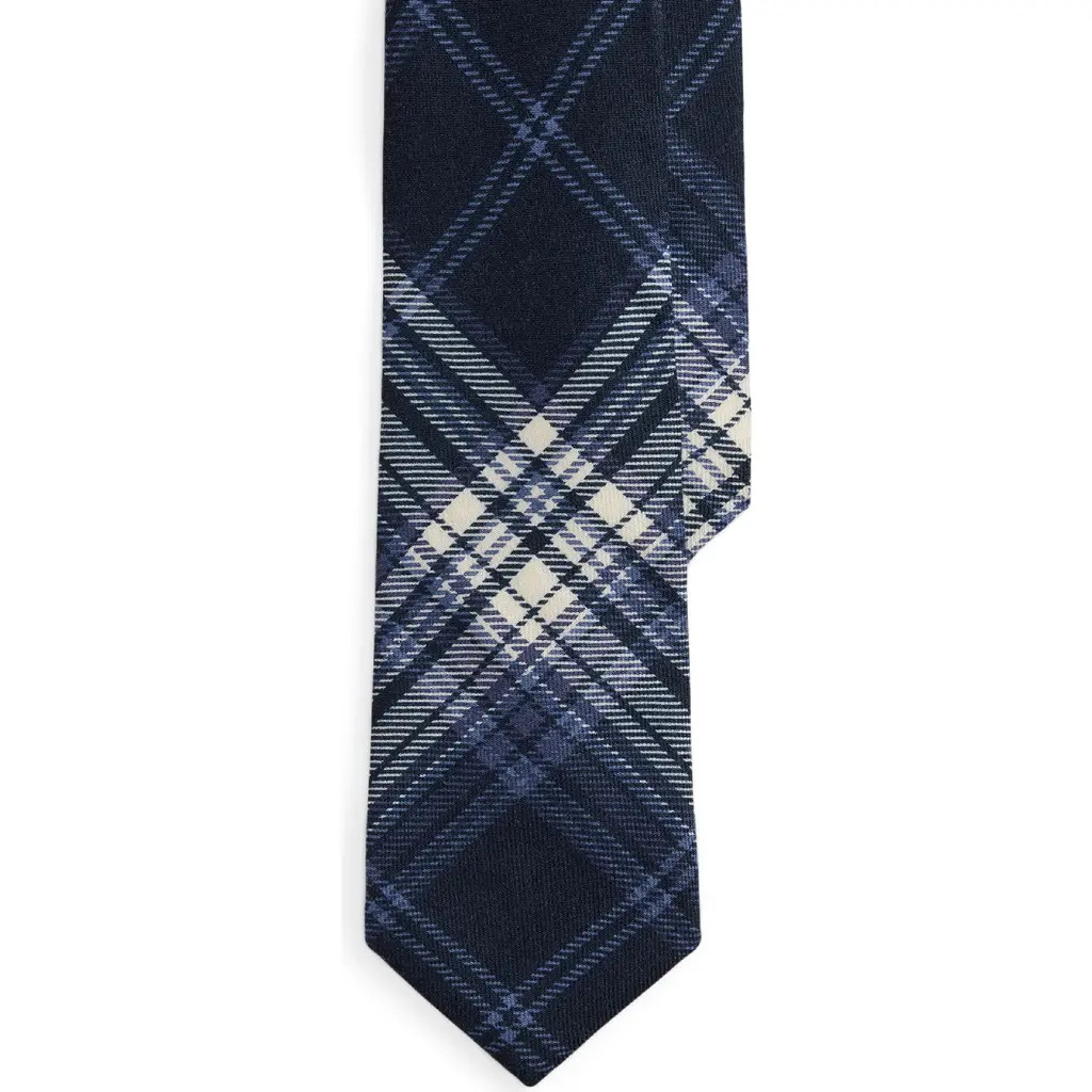Ralph Lauren Purple Label Tonal Plaid Cashmere & Silk Tie in Navy at Nordstrom | Nordstrom