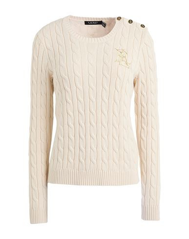 Lauren Ralph Lauren Button-trim Cable-knit Cotton Sweater Woman Sweater Ivory Size L Cotton | YOOX (US)