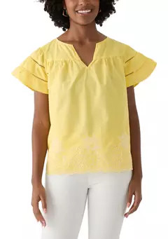 Crown & Ivy™ Women's Embroidered Scalloped Hem Top | Belk