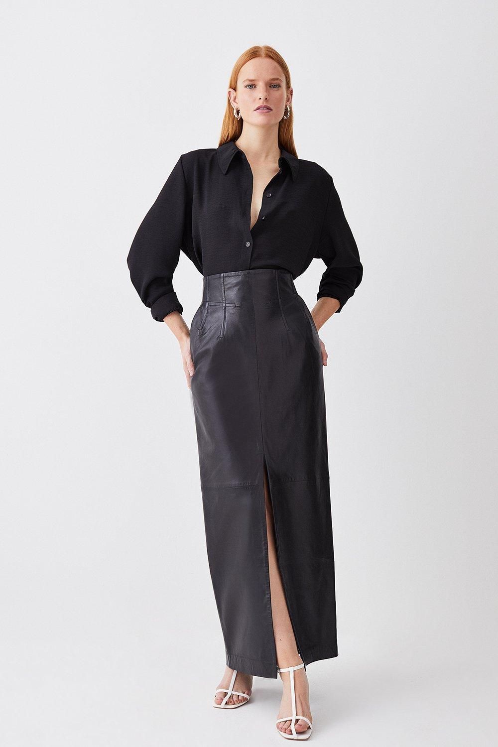 Leather High Waisted Pencil Midaxi Skirt | Karen Millen UK + IE + DE + NL
