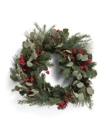 26in Faux Pine Eucalyptus Wreath | TJ Maxx